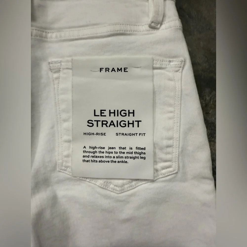 NWT Frame Denim Le High Straight Cascade Raw Hem Jeans White Sz 25‎ $248
